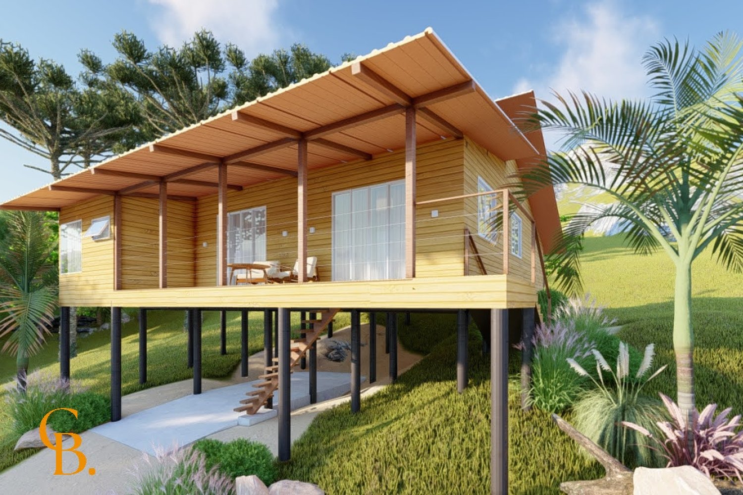 Render externo — Villa Aruanã sobre pilotis
