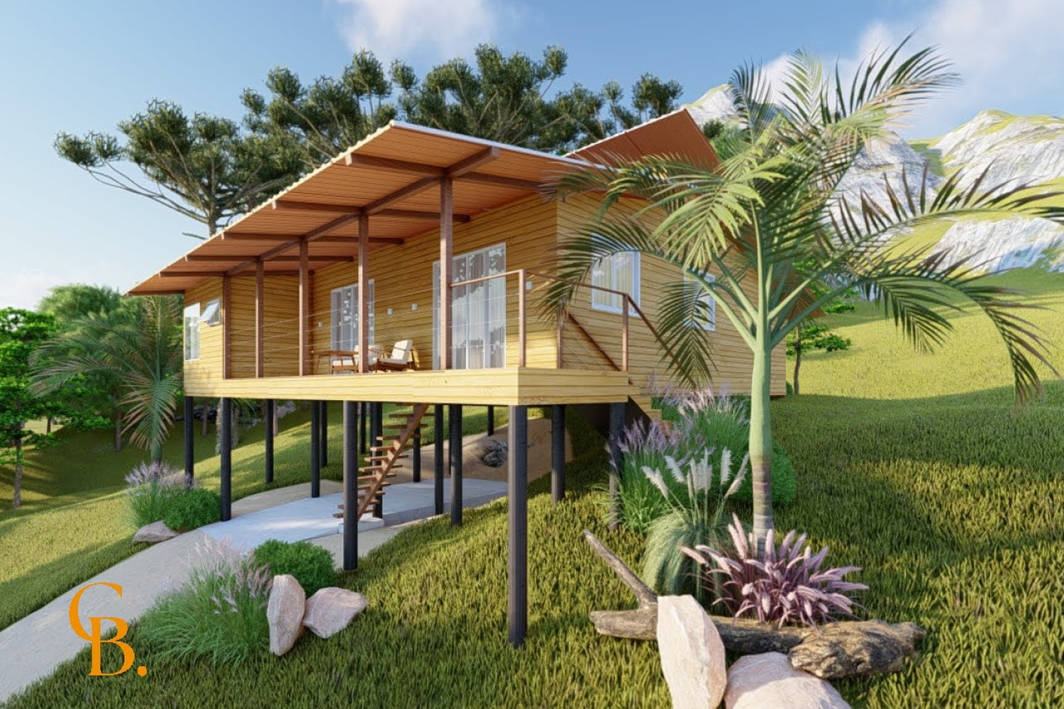 Render externo — deck e paisagem