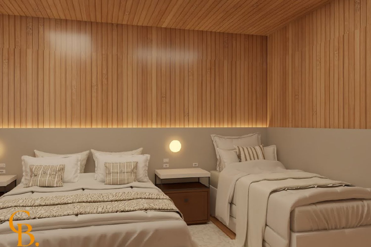 Render interno — suíte família