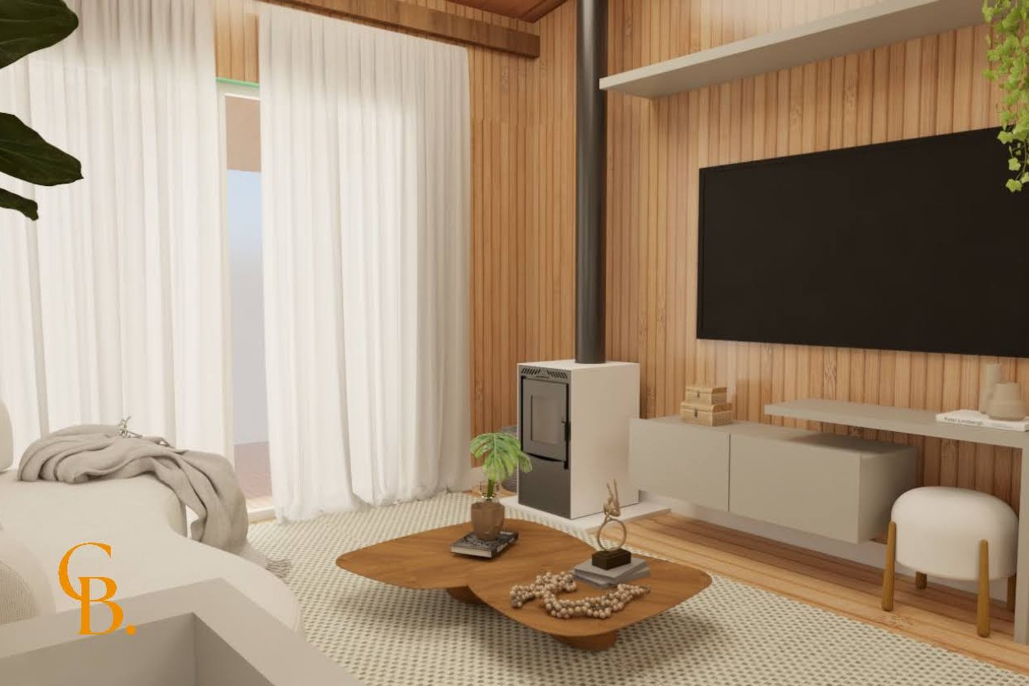 Render interno — estar com TV