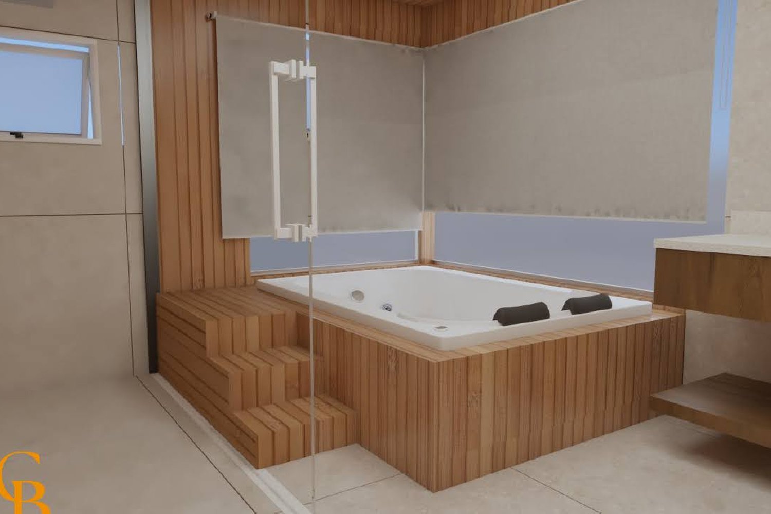 Render interno — banheira de hidromassagem